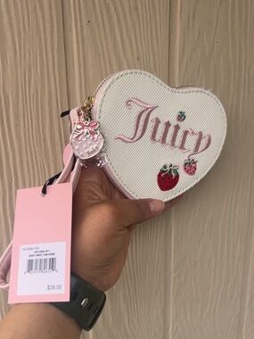 Juicy Couture White Heart Coin Purse with Pink Strap & Charm